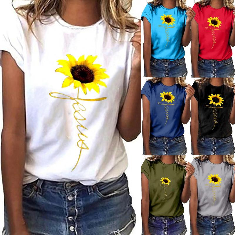 

Men's T Shirts Short Sleeve Print Shirt Plus Size Girls Blouse Tees Women Tops Sunflower Women's T-Shirts, Black