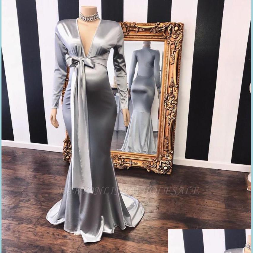 

Prom Dresses 2022 Sexy Sier Plunging V Neck Prom Dresses Long Sleeves With Bow Waist Evening Gowns Maid Of Honor Bridesm Bridegroomdh Dhtqe, Fuchsia