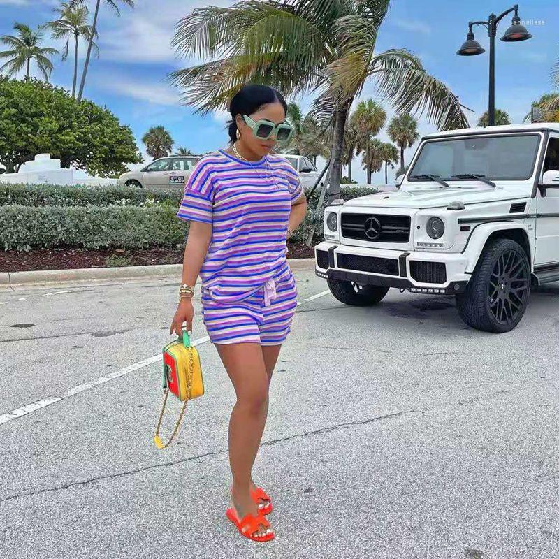 

Women' Tracksuits TNNAOFF Summer Striped Two Piece Women Set Short Sleeve T Shirt Sexy Lace Up Biker Shorts Lounge Wear Matching Sets, Black