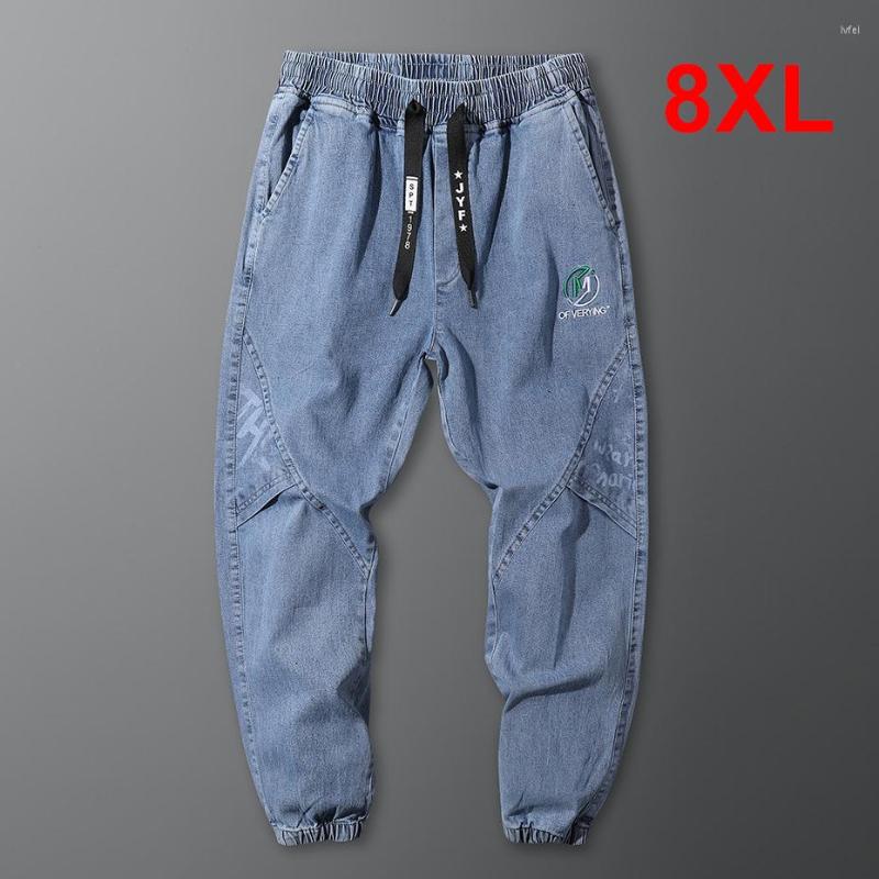 

Men's Jeans Baggy Men Plus Size 8XL Denim Pants Solid Color Fashion Casual Elastic Waist Trousers Male Big, Blue