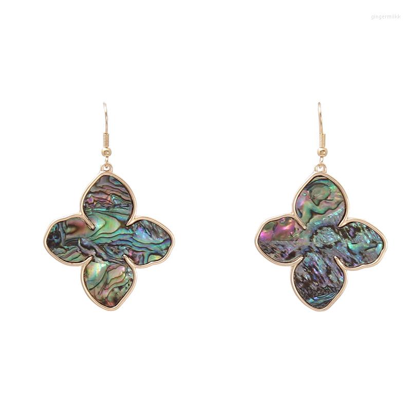 

Dangle Earrings 2022 Leaf Clover Leopard Simulation Hair Abalone Shell Drop For Women