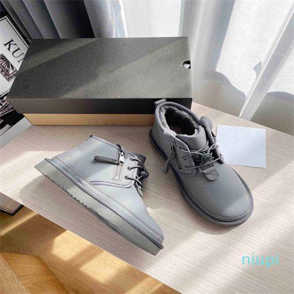 

Designer -Men Martin boots winter wool classic autumn fashion man High top shoes 100% leather thick bottom designer Trainers platform Lace up Sneakers, Grey
