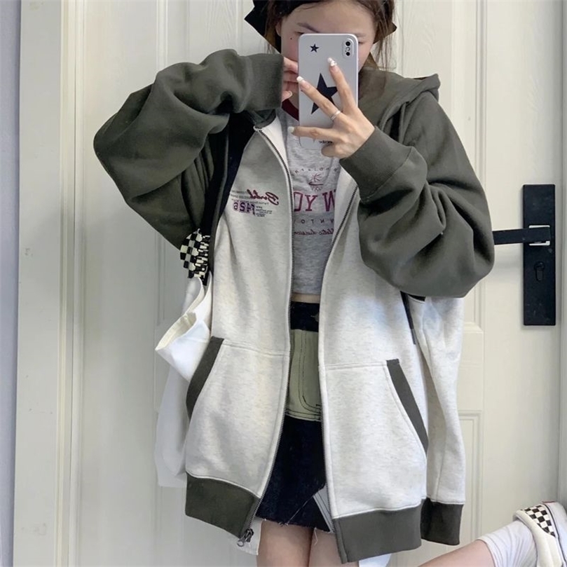 

Womens Hoodies Sweatshirts QWEEK Hoodies Women Harajuku Zip Up Hoodie Oversize Sweatshirt Preppy Style Korean Fashion Couple Long Sleeve Outerwear Autumn 221010, Thin