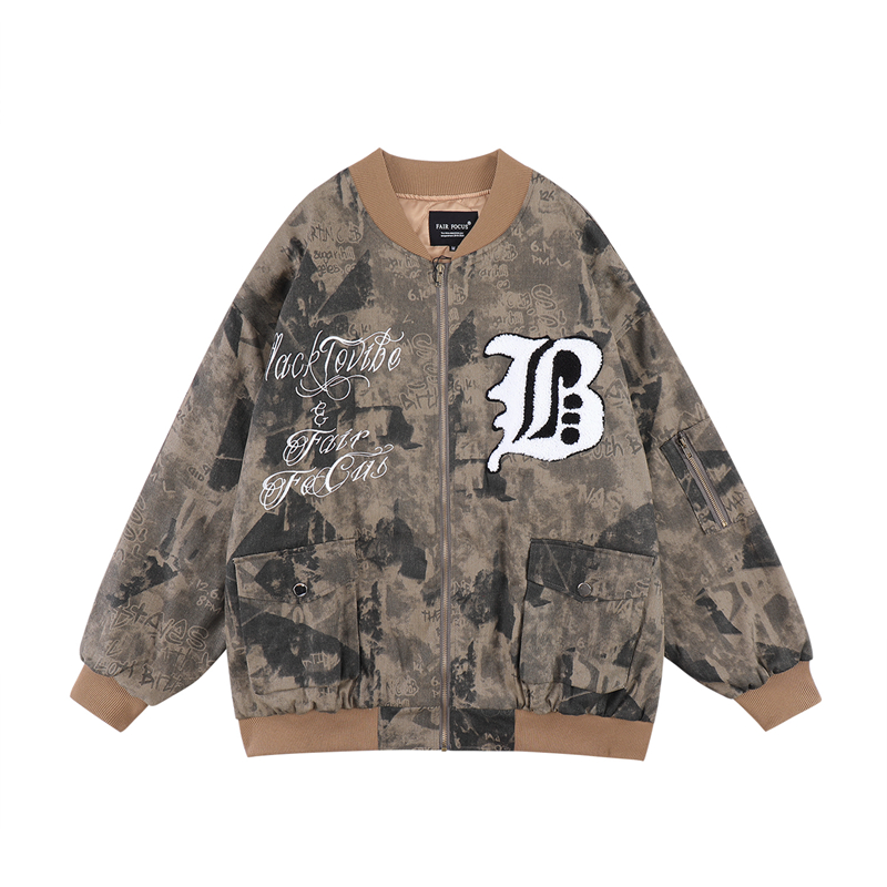 

Stand Camouflage Thick Winter Jackets Men Letter Embroidery Patchwork Loose Unisex Windbreaker Clothes