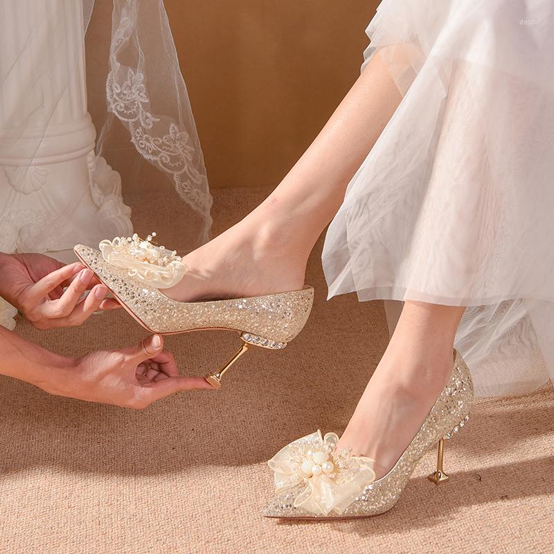 

Dress Shoes Crystal Wedding Women's Winter 2022 Main Two French Bridal Not Tired Feet High Heels, 6cm 09