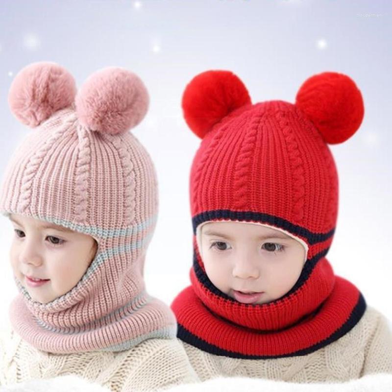 

Berets Children's Hats Fall And Winter Plus Fleece Thick Baby Girls Old Scarf Cap Boys Years Wool Warm 1-2-5 Face D7B4Berets