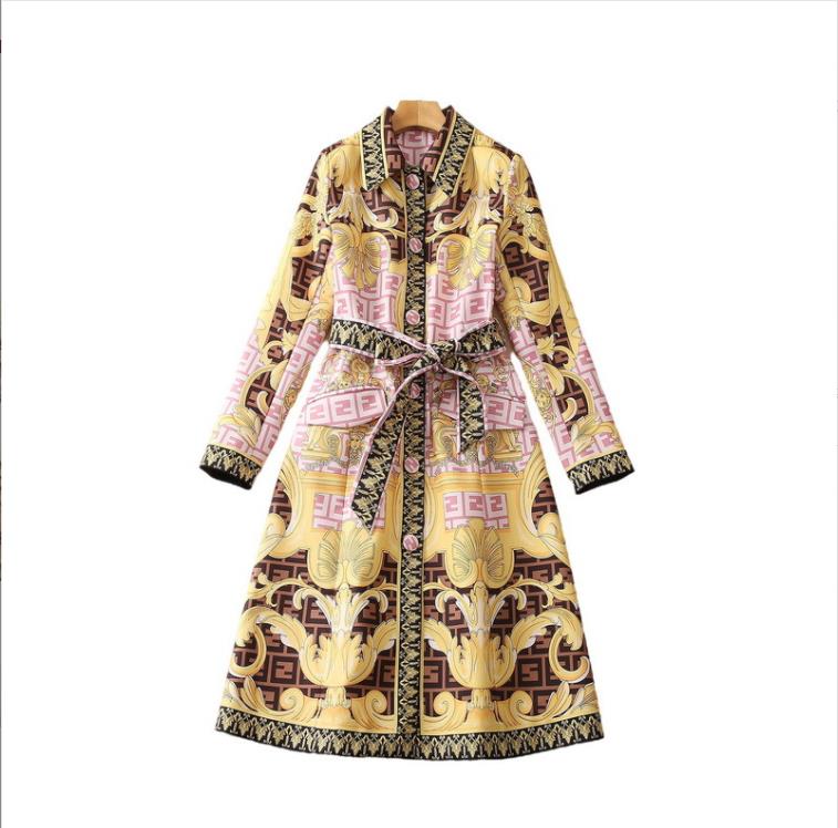 

190 XL 2022 Spring Autumn Runway Dresses Dress Long Sleeve Empire Fashion Womens Lapel Neck SH, Customize