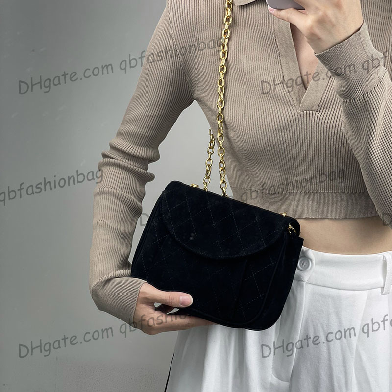

Womens Designer Suede Cross Body Bags Classic Flap Quilted Gold Metal Chain Crossbody Shoulder Vantiy Messeger Outdoor Cosmetics Case Luxury Handbags 20CM, Box