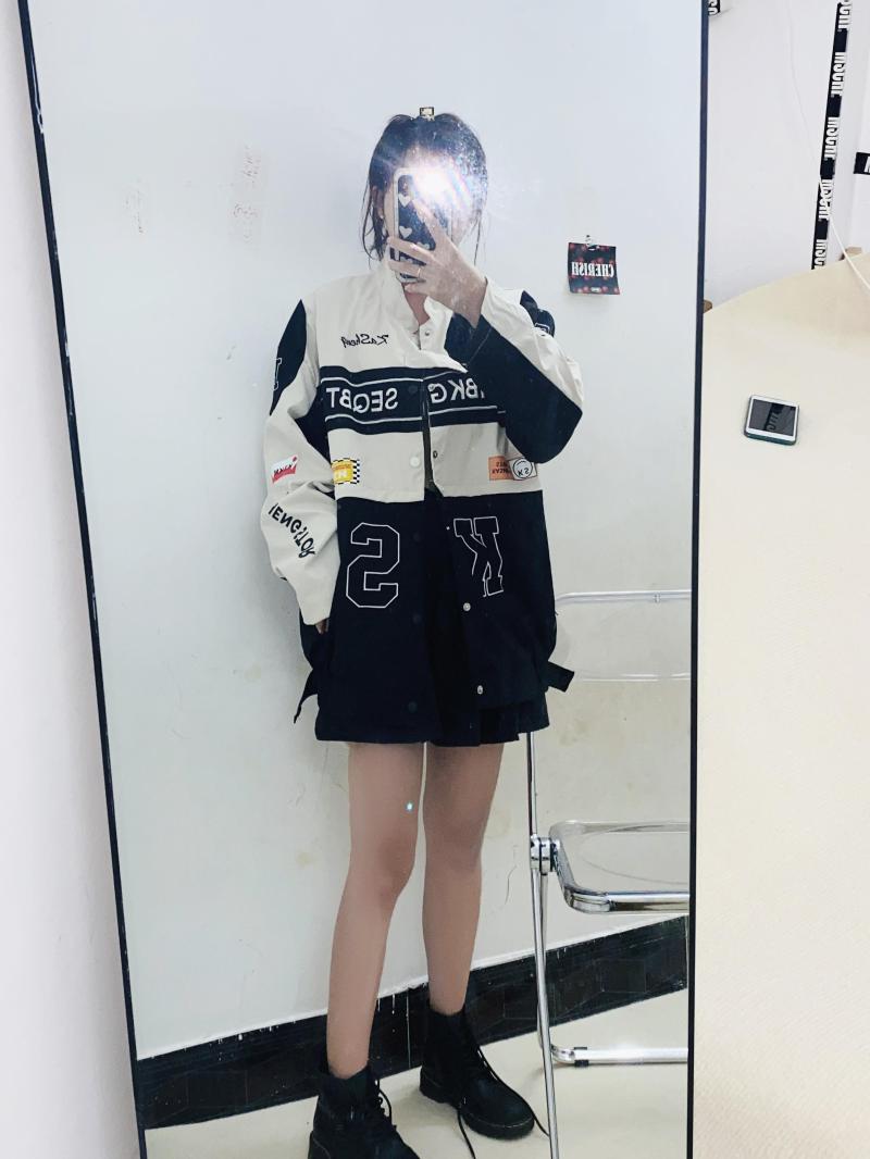 

Women' Vests Detachable Women Loose Simple Motorcycle Baseball Jacket Women' Autumn Retro Racing Fashion Solid Suit, Black