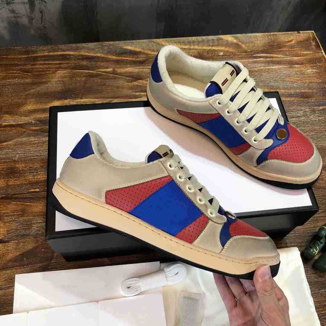 

Sneakers Casual Shoes Running Sneaker Shoe Designer Dirty Beige Butter Vintage Leather Fashion Classic Red Green Stripe Women Men Size 35-45, Color 1