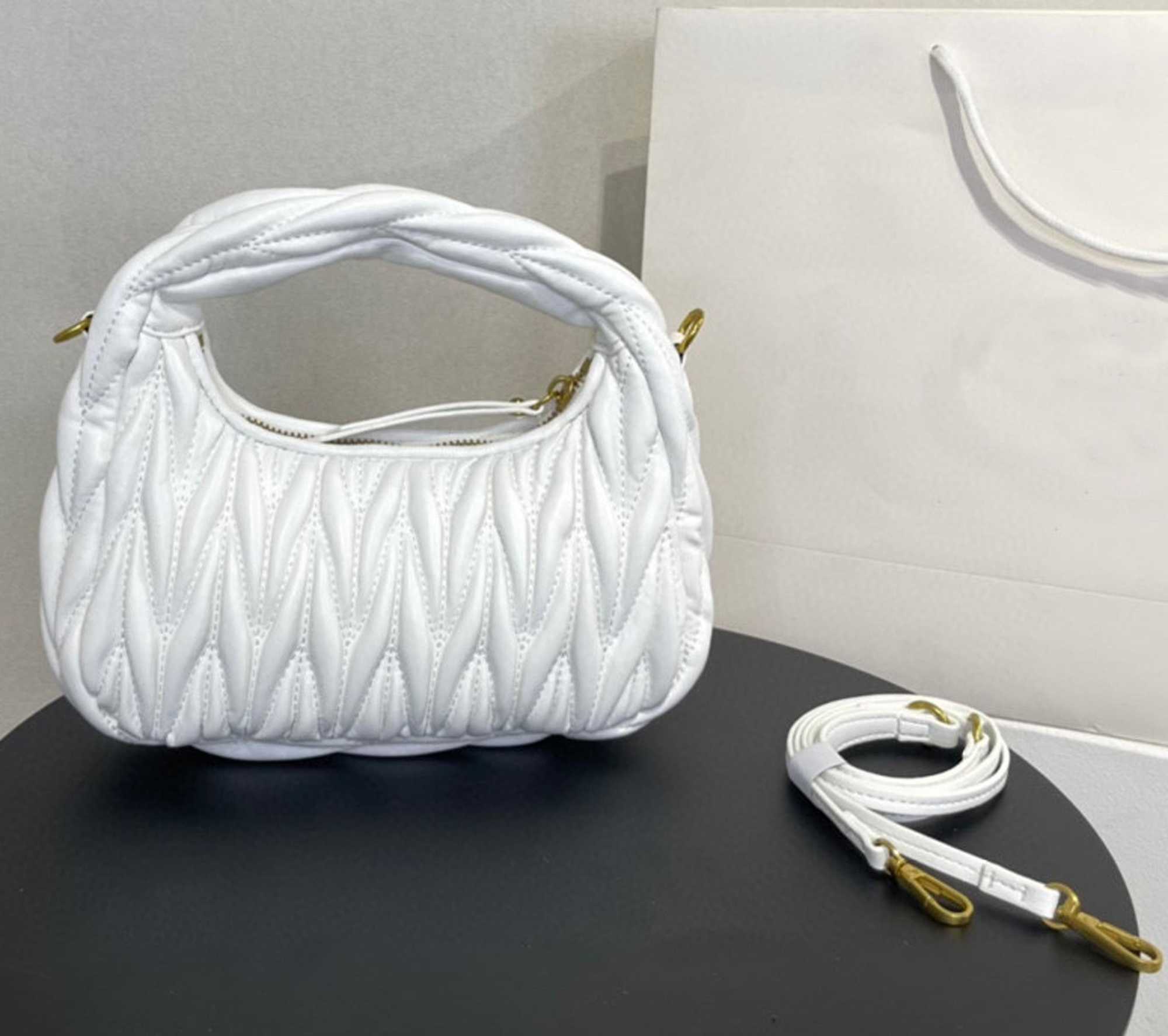 

Evening miu bag Bags Women's bag Shoulder Iconic Designer Wander two miu Matelasse Nappa Hobo Gold Hardware Metal Lettering Hasp Baguette Front Zip NF16