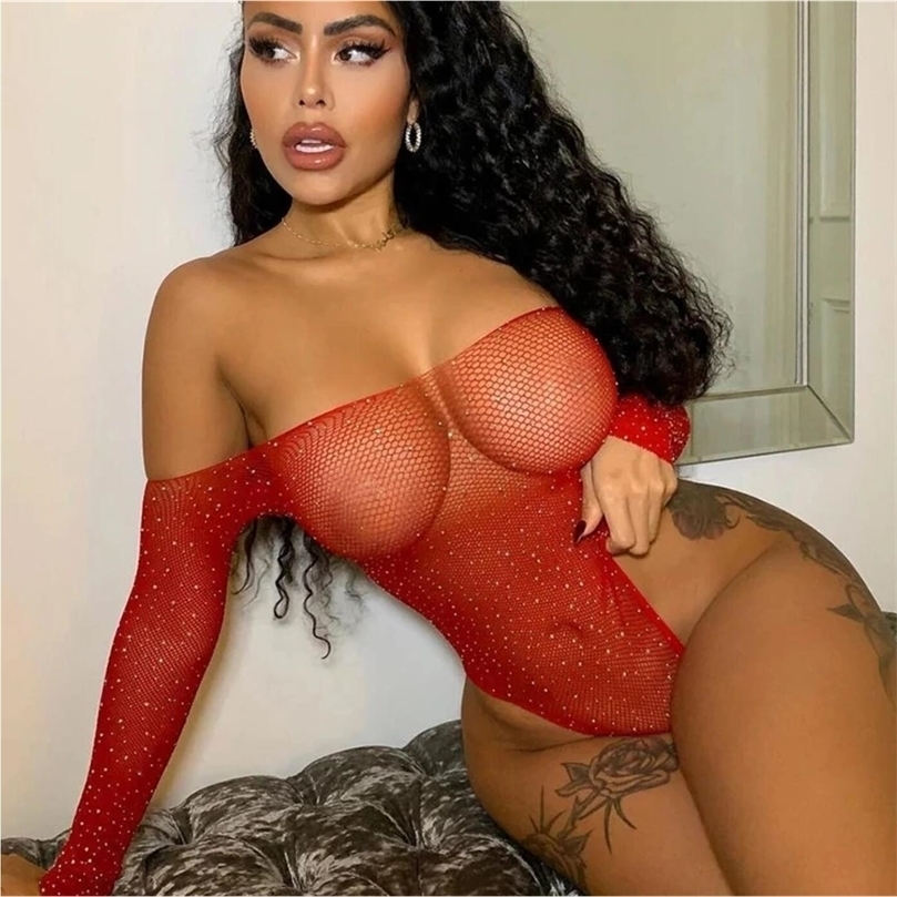 

Sexy Pyjamas Sexy Lingerie Babydoll Fishnet Bling Club Body Mujer Bodysuit Hollow Out Off Shoulder See Through Women Sexy Mesh Stockings 221010, Black