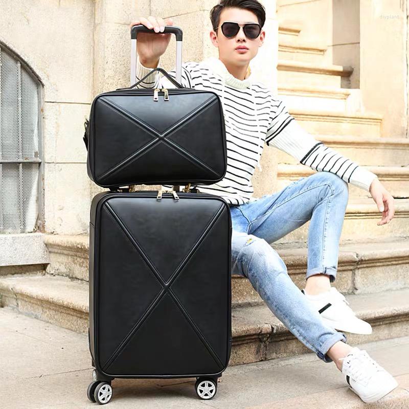 

Suitcases Black Business Rolling Luggage Set Wieh Handbag Trolley Travel Suitcase On Wheels 20 Inch Pu Valise Stylish Bag