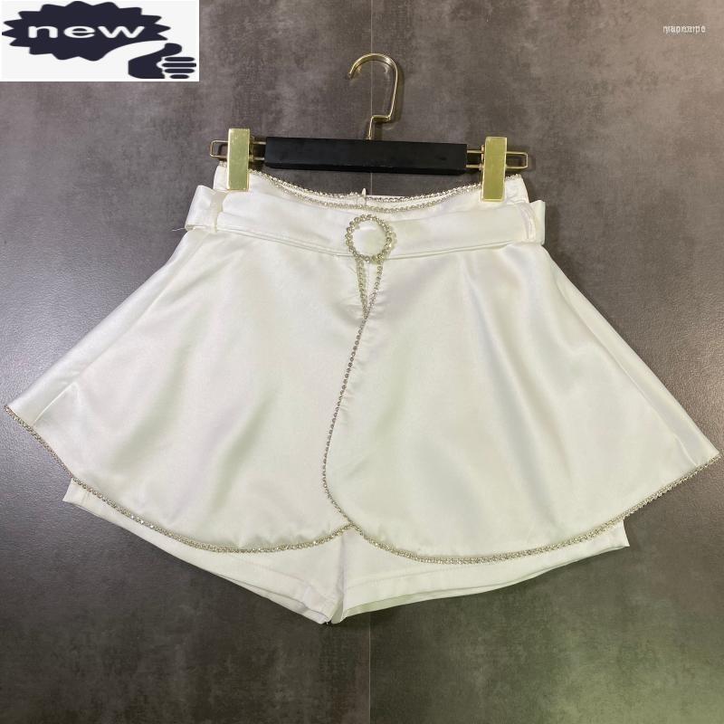 

Women' Shorts Women' Summer Women Bling Diamonds Petal Skirts Casual Ladies Belted Slim Fit Wide Leg White Short Trousers, Black