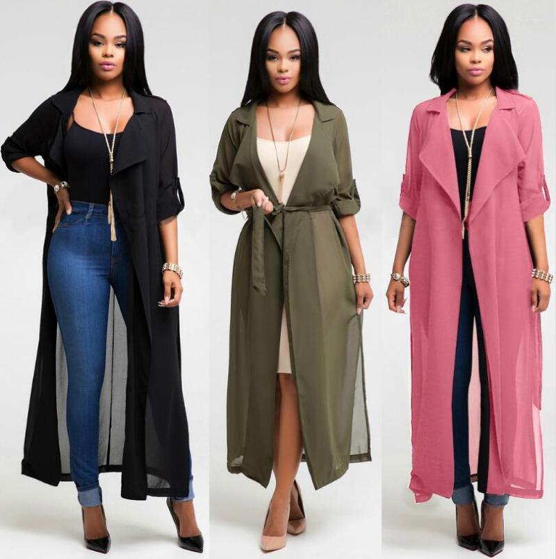 

Women' Blouses Women' Trench Coat Fashion Long Cardigan Jacket Sleeve Slim V-neck Chiffon Outwear Ladies Windbreaker, Purple