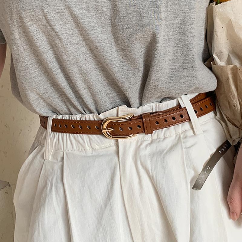 

Belts Fashion Alloy Women Luxury For PU Leather Pin Buckle Jeans Decorative Ladies Retro Punk Adjustable All-Match, Brown