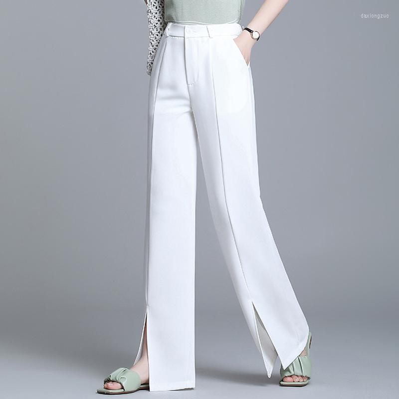 

Women' Pants Summer Wide Leg Split Women Fashion Solid Button High Waist Black Trousers Female 2022 Elegant Ladies Long 4XL, White