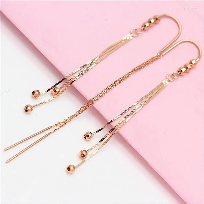 

Dangle Earrings 585 Purple Gold Long Ear Line 14k Rose Geometric Round Bead Fashion Soft Chain Tassel For Women Luxury Jewelry