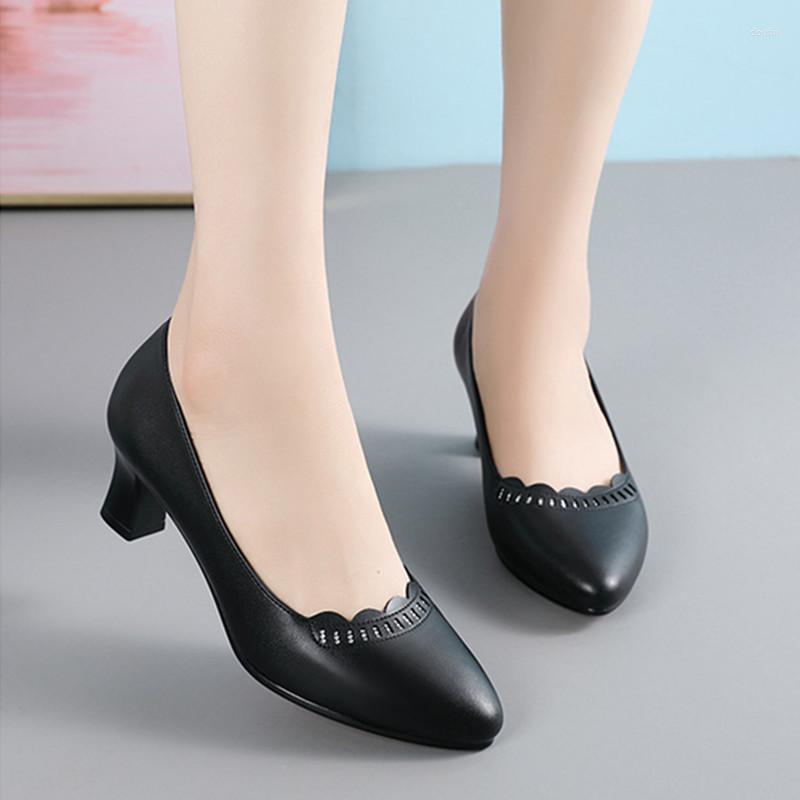 

Dress Shoes Plus Size 35-41 2022 Spring Pumps For Women Office Soft Chunky Heel Comfortable Fashion Mid Female Career High Heels, Beige