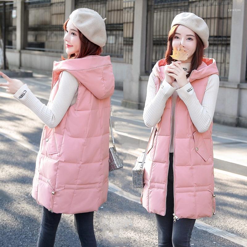 

Women's Vests Women's Down Cotton Vest Mid-Length Slim Waistcoat 2022 Autumn Winter Korean Jacket Outerwear Mujer Abrigos M1329, Black
