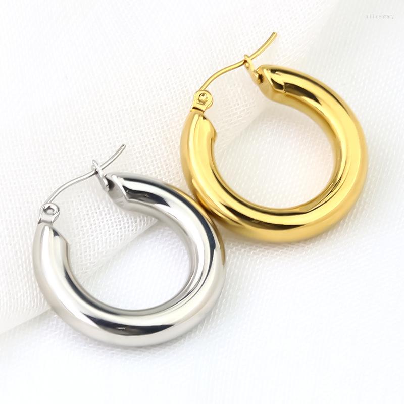 

Hoop Earrings Minimalist Chunky Stainless Steel For Women Fashion Punk Gold Color Circle Round Statement Earings Girl Jewelry