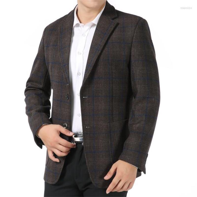 

Men' Suits Men' Middle-aged Men Spring And Autumn Lattice Blazer Masculino Slim Fit Casaco Jaqueta Masculina Coats Mens Jacket B, Dark grey