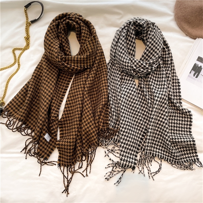 

Scarves Elegant Houndstooth Winter Scarf for Women Design Pashmina Shawl Wrap Cashmere Neckerchief Bufanda Female Warm Bandana Echarpe 221010