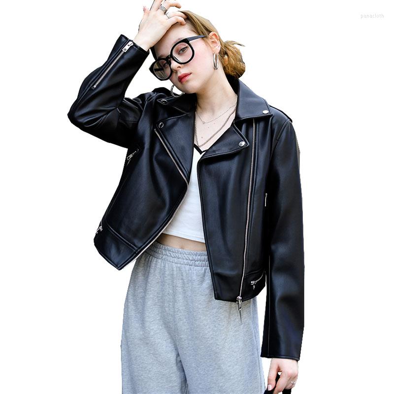 

Women's Leather Women Autumn Winter Clothing 2022 Short Lady PU Coat Elegant Slim Female Top Fashion Loose Jacket OK1090, Black