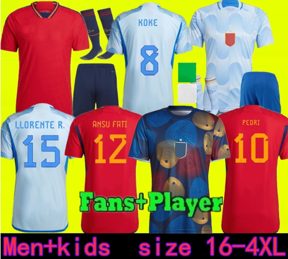 

Size 16-4XL 2022 Spain soccer jerseys Espana ANSU FATI ASENSIO MORATA FERRAN KOKE GAVI AZPILICUETA C.SOLER 22 23 WORLD RAMOS CUP football shirts men kids kit fans Player, 22-23 home