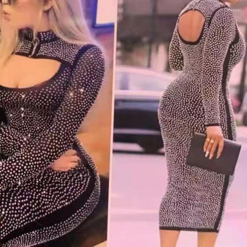 

Casual Dresses Black Dress Diamonds Sexy Cut Out Party For Women 2022 Kerst Robe Club Bodycon Long Sleeve Vestido Invierno Mujer F2318