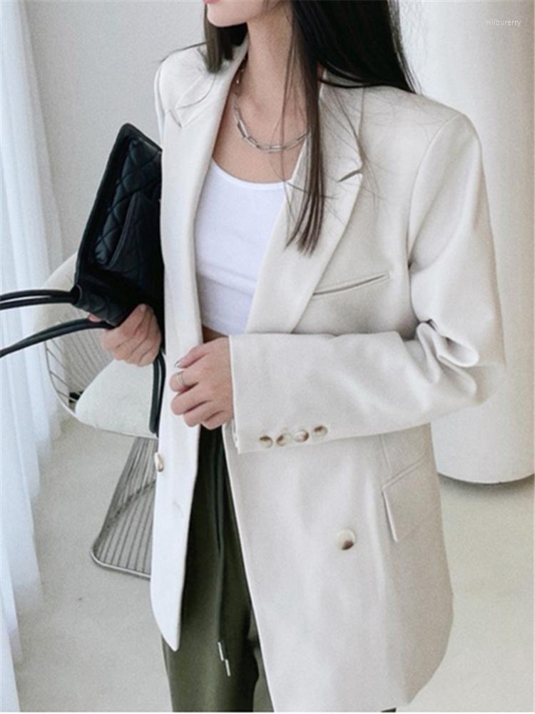 

Women' Suits 2022 Women' Chic Blazers Spring Autumn Jackets Korean Fashion Outerwear Elegant Wild Vintage Lady Tops Coats, White