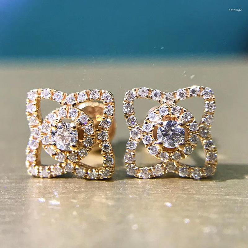 

Stud Earrings Fashion Star Street Style Geometric Flower With Exquisite Zircon Full Diamond Copper