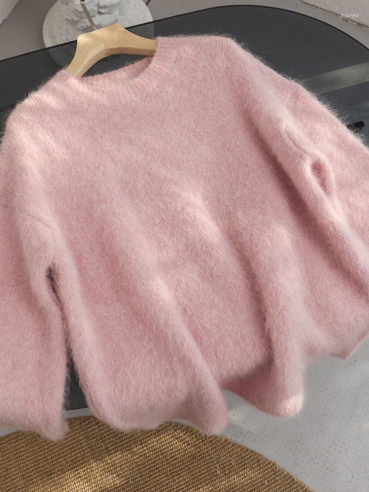 

Women' Sweaters Autumn/ Winter Fluffy Pink Round Neck Wool Women Loose Knitted Sweater