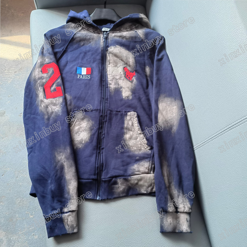 

xinxinbuy Men designer Hoodie sweater DESTROYED letter horse Embroidery Paris Hand painted women black blue XS-2XL, Multi