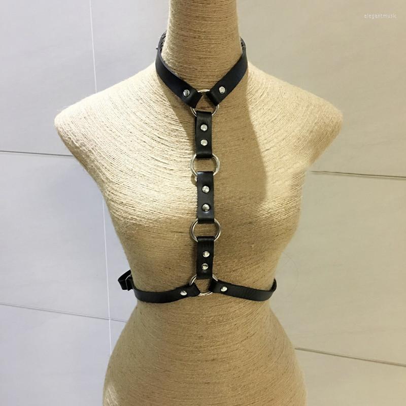 

Belts Fashion Handmade Rock Halterneck Choker Leather Harness Body Bondage Cage Punk Metal Waist Belt Straps Suspenders, Black