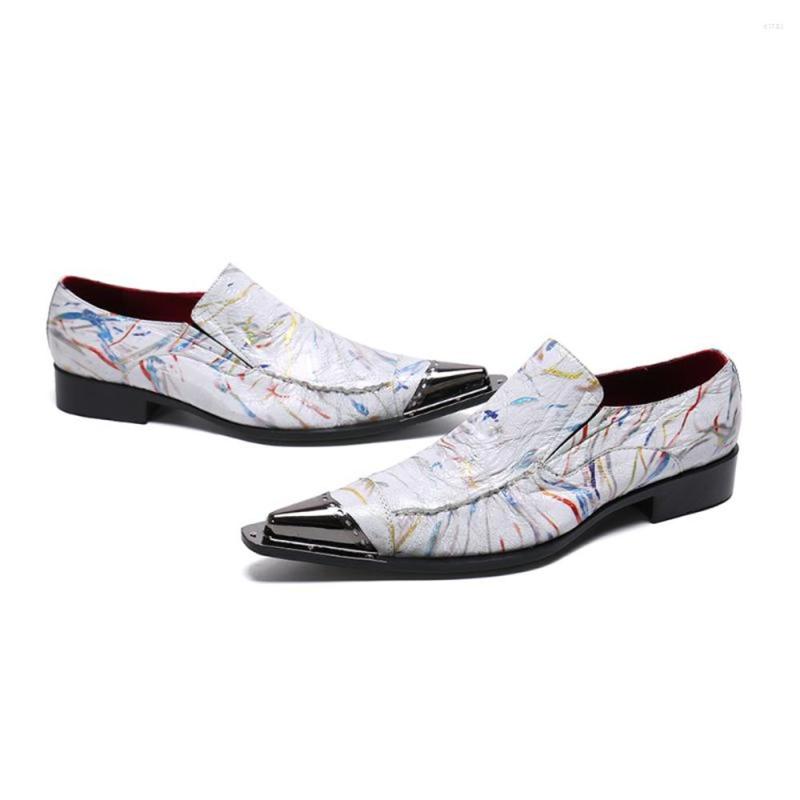 

Dress Shoes Mens Pointed Toe Luxury White Wedding Slip On Genuine Leather Men Business