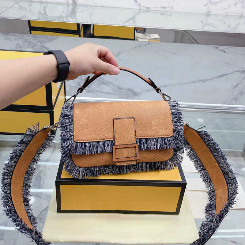 

Evening Bags Designer Shoulder Bags Woman Handbags Baguette Tassel Women Fashion Distressed Denim Crossbody Bag Purses 220920, Fbag-01