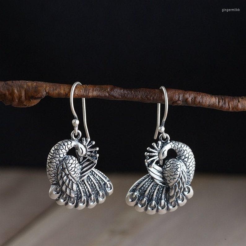 

Dangle Earrings Retro Silver Color Peacock Vintage Ethnic Handmade Drop For Women Punk Jewelry Statement Earring