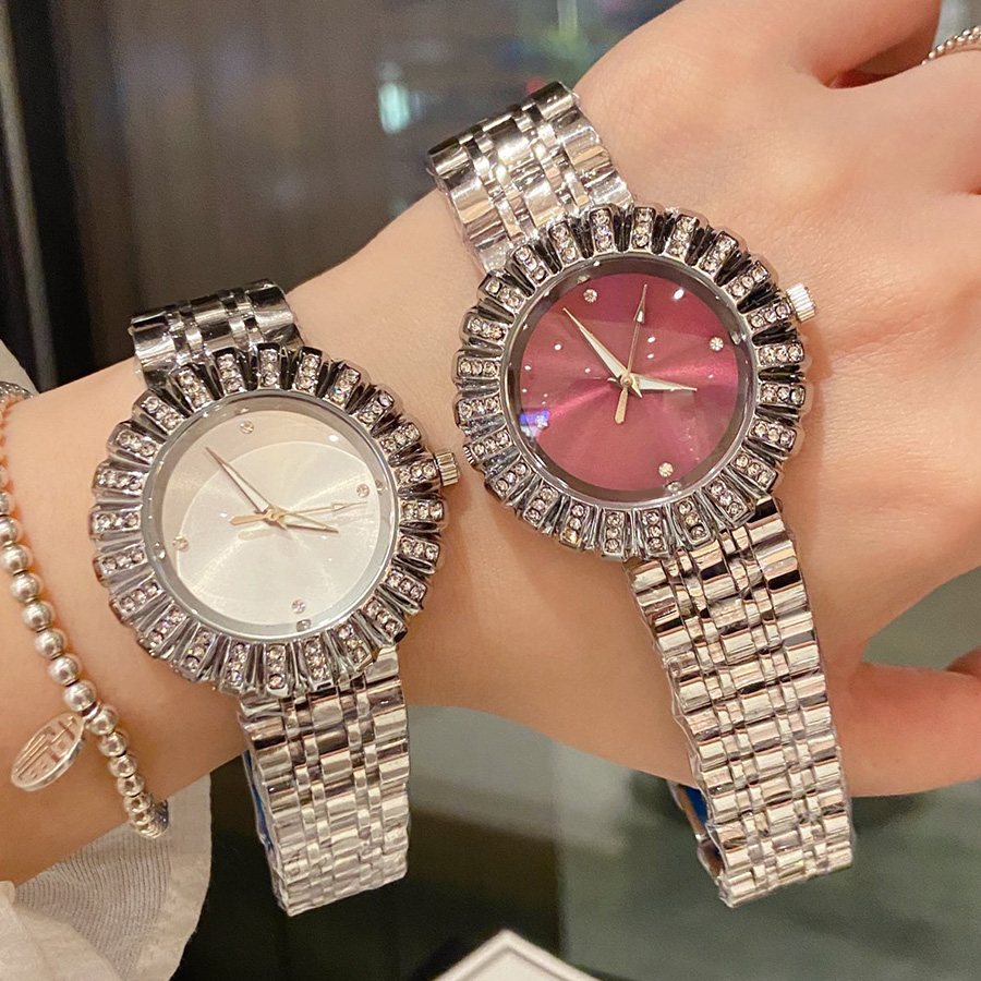 

Fashion Brand Wrist Watches Women Ladies Girl Crystal Style Luxury Metal Steel Band Quartz Clock CH 86, Rose gold silver white