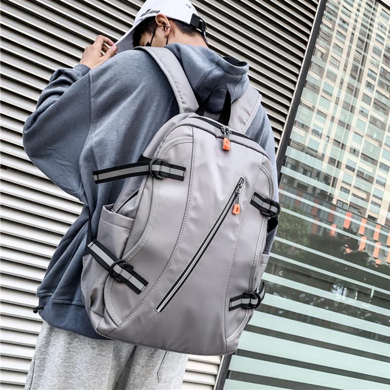 

Backpack Fashion Reflective Belt For Youth Boys Functional Wind Oxford Large Bags Unisex Trend Cool Street Travel Men's, Black