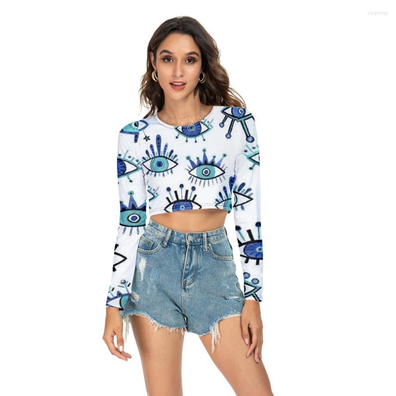 

Women's T Shirts Women Fashion Eyes Printing Long-sleeved O-neck T-Shirt Spring Sexy Cropped Navel Long Sleeve Summer, Zy1535a52-3n45