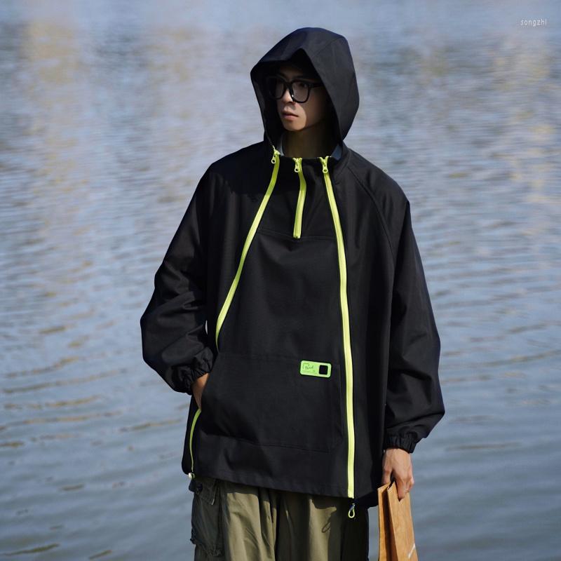 

Men's Jackets 3 Zip Design Hooded Jacket Teenage Autumn Fashion Trends Streetwear Mens Oversized Windbreaker Coat Outdoor Hiking Tracksuit, Black