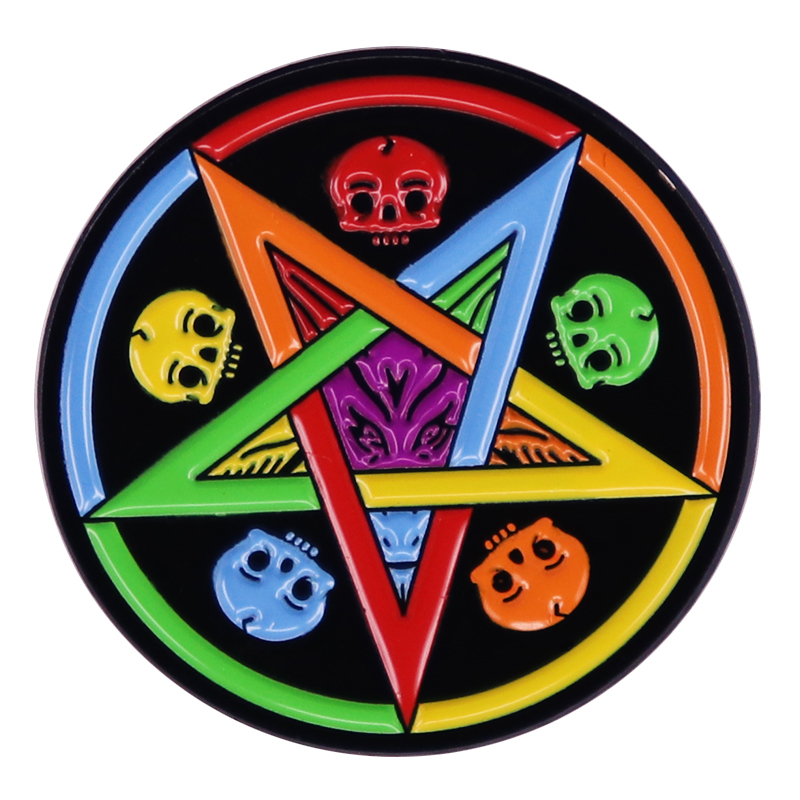 

Rainbows In Hell Enamel Lapel Pin Pentagram Baphomet Skulls Badge Brooch Backpack Decoration Jewelry, As picture