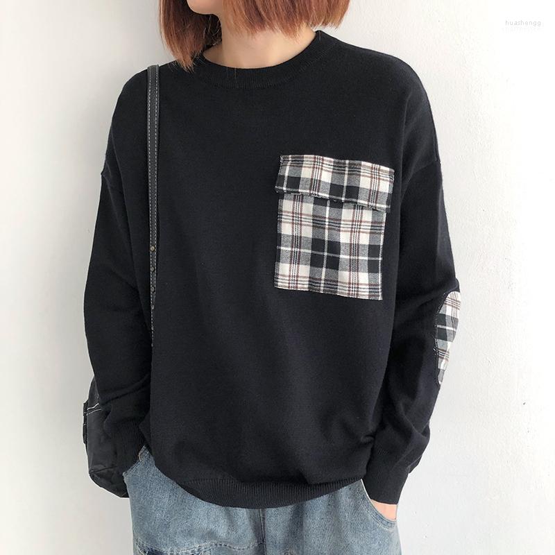 

Women's Sweaters Women's Knit Ladies Sweater O Neck 2022 Winter Autumn Loose Big Size Pullovers Pockets Casual Basic Black Blouse