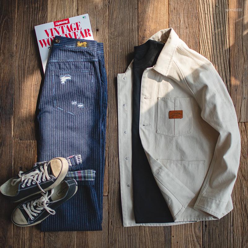 

Men's Pants 2022 Retro Casual Blue Striped Regular Straight Fit Denim Work With Detachable Suspenders, Suspender