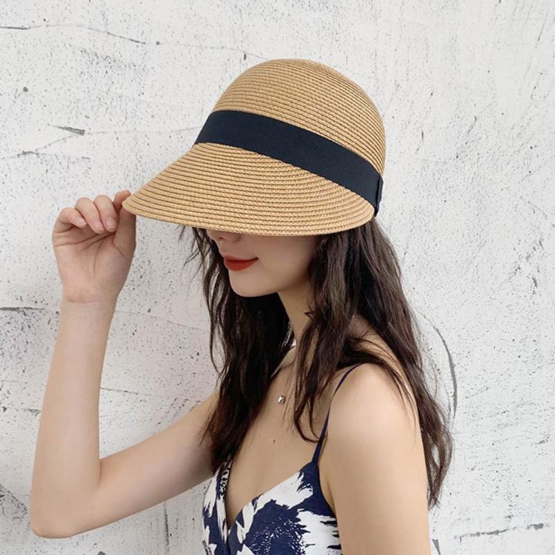 

Visors Straw Round BrimStraw Hat Adjustable Weaving Extended Beach Breathable Sunproof Visor Outdoor Headwear For Vacation, White