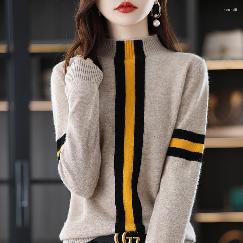 

Women' Sweaters Merino Wool Sweater Women' Clothing Half Turtleneck Pullover Autumn Winter Fashion Casual Knit Colorblock Basement, Black