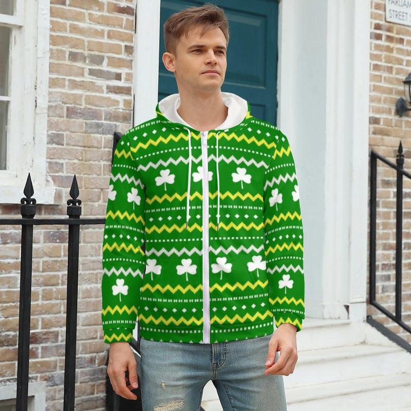 

Men' Hoodies St Patricks Day Hoodie Vintage Fair Isle Autumn Outdoor Mens Zip Up Oversized, Style-12