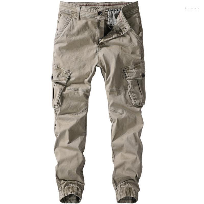 

Men's Pants Men's Joggers Men Casual Solid Multi-pocket Pure Cotton Straight Sweatpants Ankle-Length Cargo, Army green
