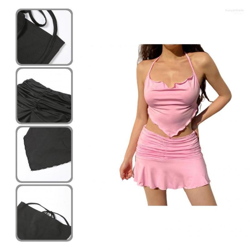 

Two Piece Dress Solid Color Chill Bandage Tank Top Tennis Skater Skirt Short Mini Above Knee Length For Beach, Orange